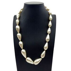 Faux Baroque Pearl Necklace Large Chunky Statement Teardrop Graduated Strand Vtg